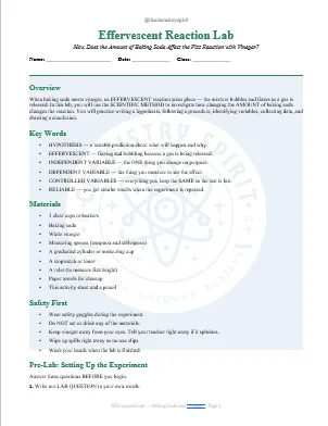 Effervescent Reaction Lab (How Does the Amount of Baking Soda Affect the Fizz Reaction with Vinegar?)
