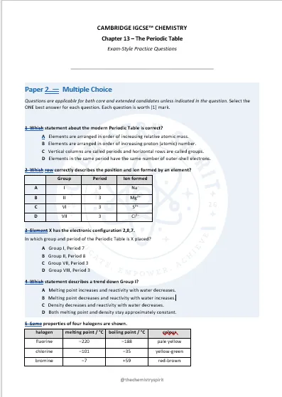 Exam-style Questions - 0620 - Periodic Table