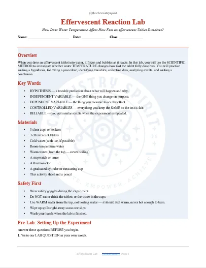 Effervescent Reaction Lab (How Does Water Temperature Affect How Fast an effervescent Tablet Dissolves?)